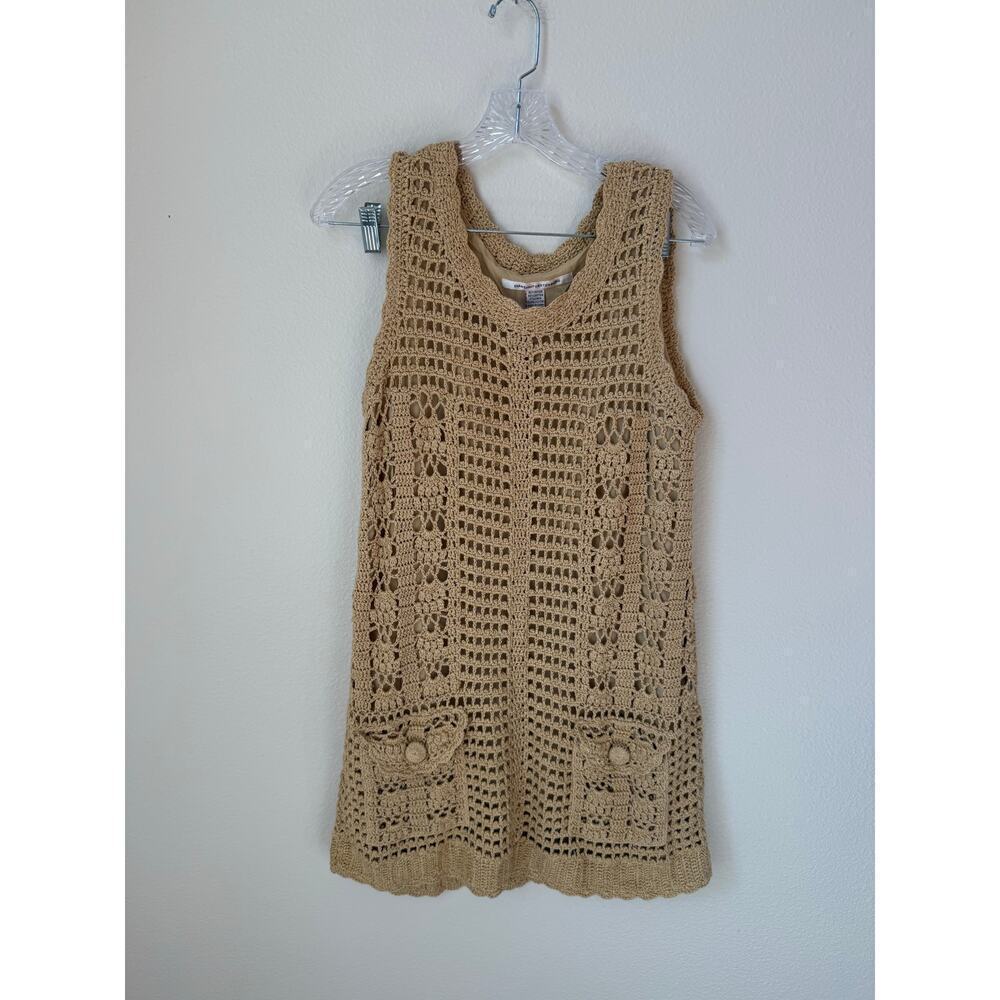 Diane Von Furstenberg Zacharie Vintage Gold Crochet Knit Shift Dress Size Medium